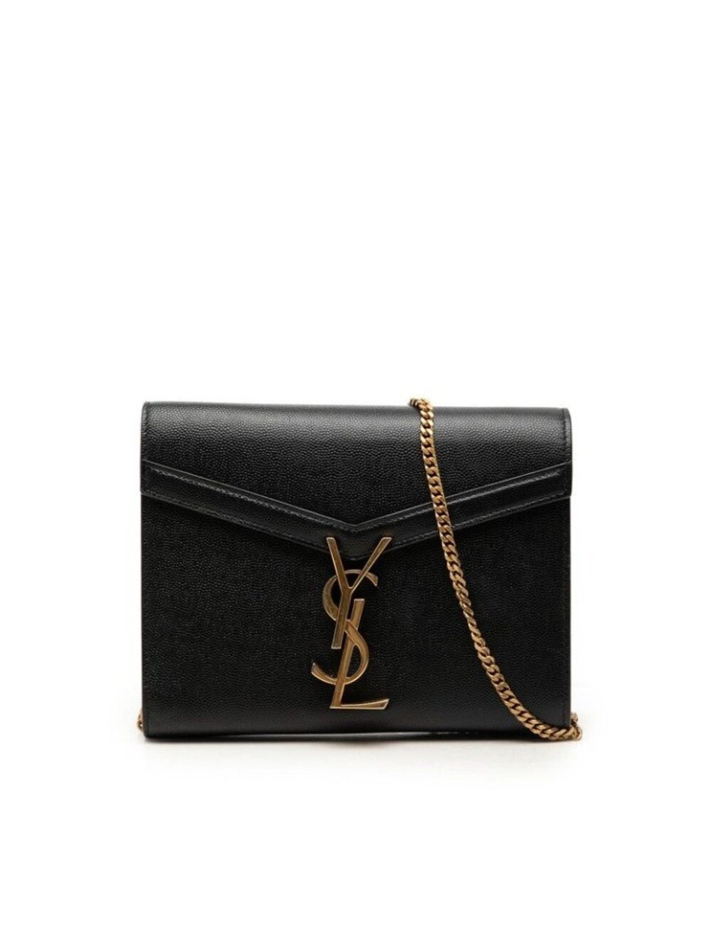 Saint Laurent Cassandra YSL Logo Chain Shoulder Bag Wallet Black Leather